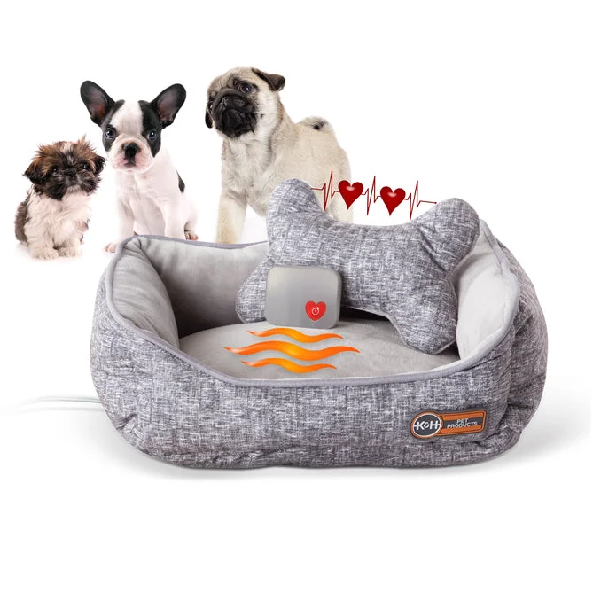 K&H Mother's Heartbeat Heated Puppy Pet Bed with Bone Pillow (Small Breed - 11" X 13" (4W))