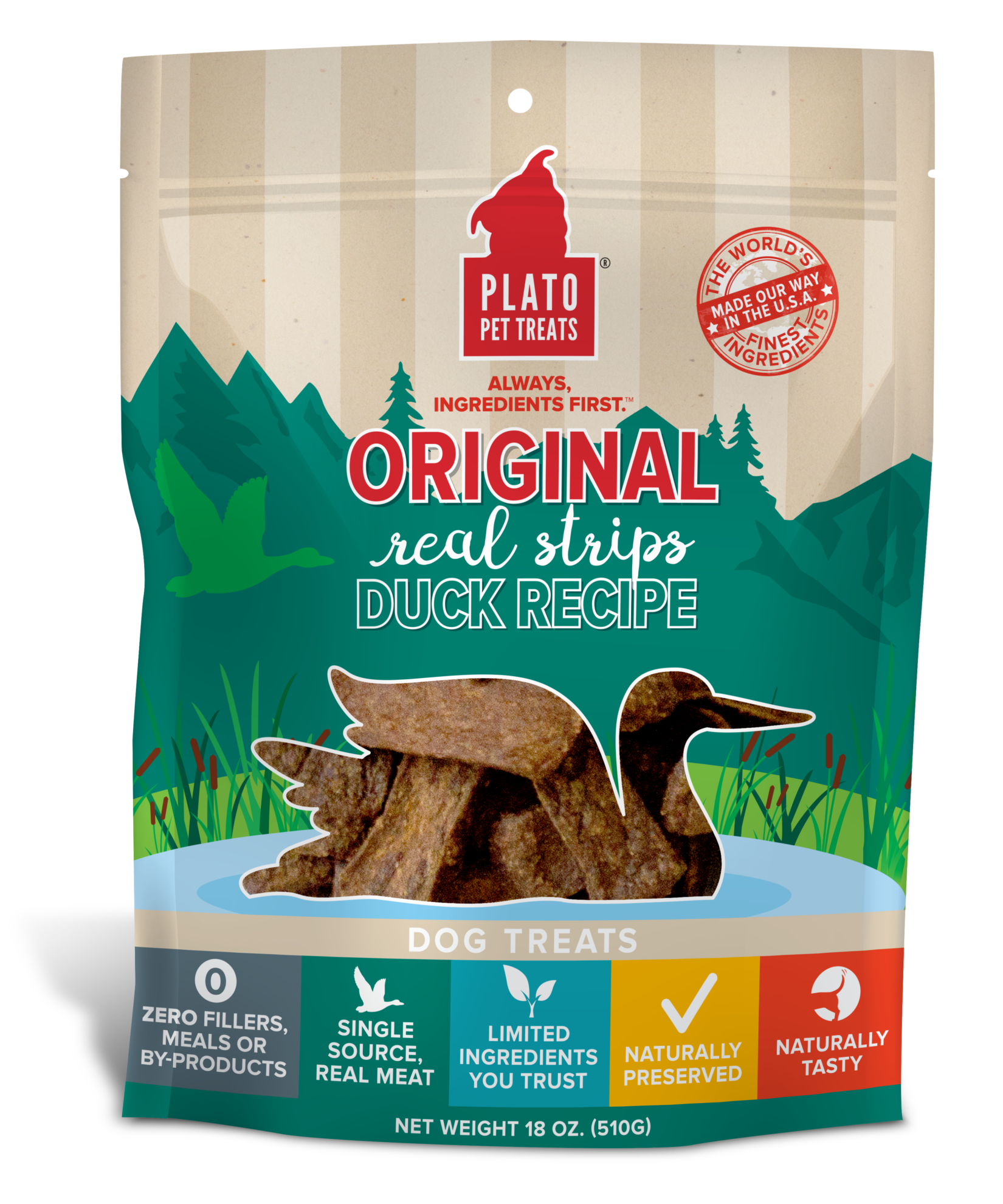 Plato Natural Duck Strips Dog Treats