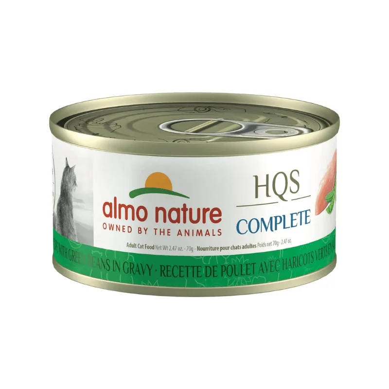 Canned Cat Food - HQS COMPLETE - Chicken Recipe with Green Beans in Gravy - Adult - 2.47 oz