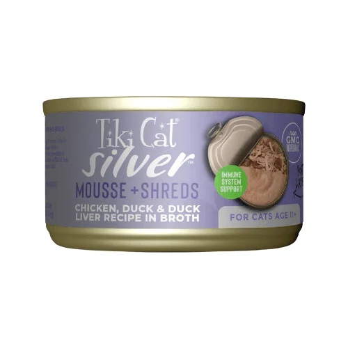 Canned Cat Food - SILVER - Mousse & Shreds with Chicken, Duck & Duck Liver Recipe For Cats Age 11+, 2.4 oz