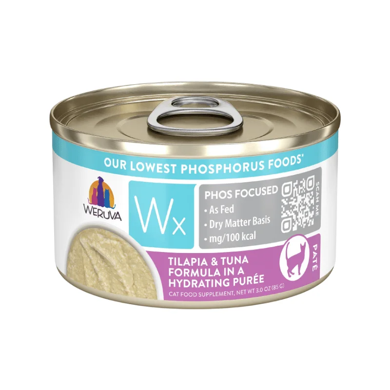 Canned Cat Food Supplement - Wx Phos Focused - Tilapia & Tuna Formula in a Hydrating Purée - 3 oz