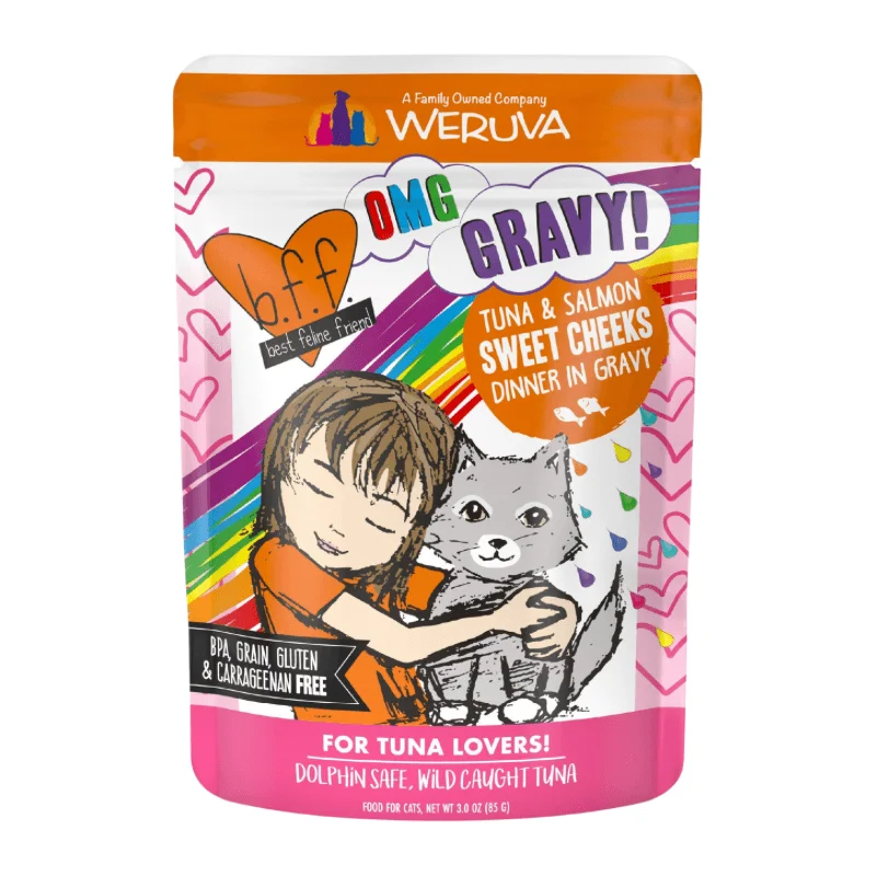 Wet Cat Food - BFF OMG - Sweet Cheeks - Tuna & Salmon Dinner in Gravy - 3 oz pouch