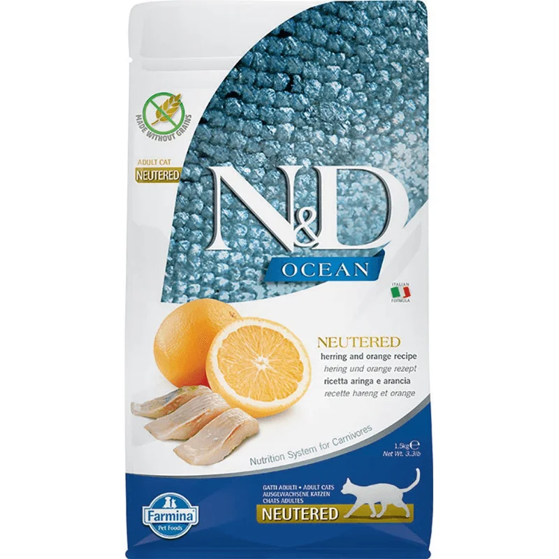 Dry Cat Food - N & D - OCEAN - Herring & Orange - Neutered