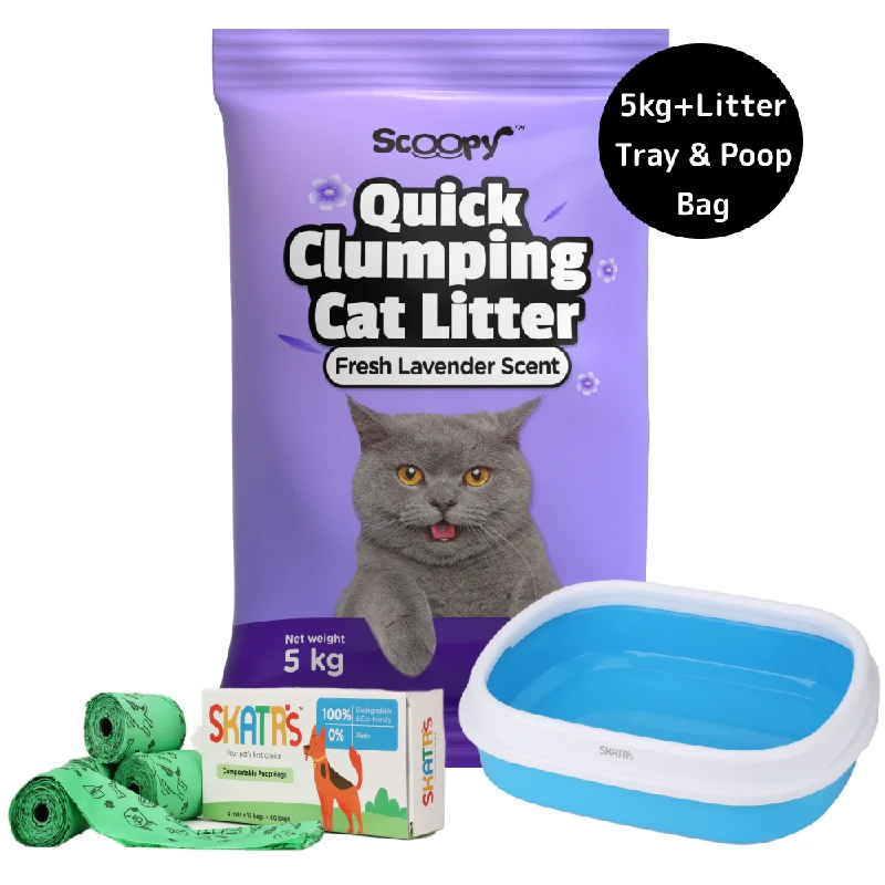 Scoopy Quick Clumping Lavender Scented Litter with Skatrs Litter Tray and Poop Bag for Cats