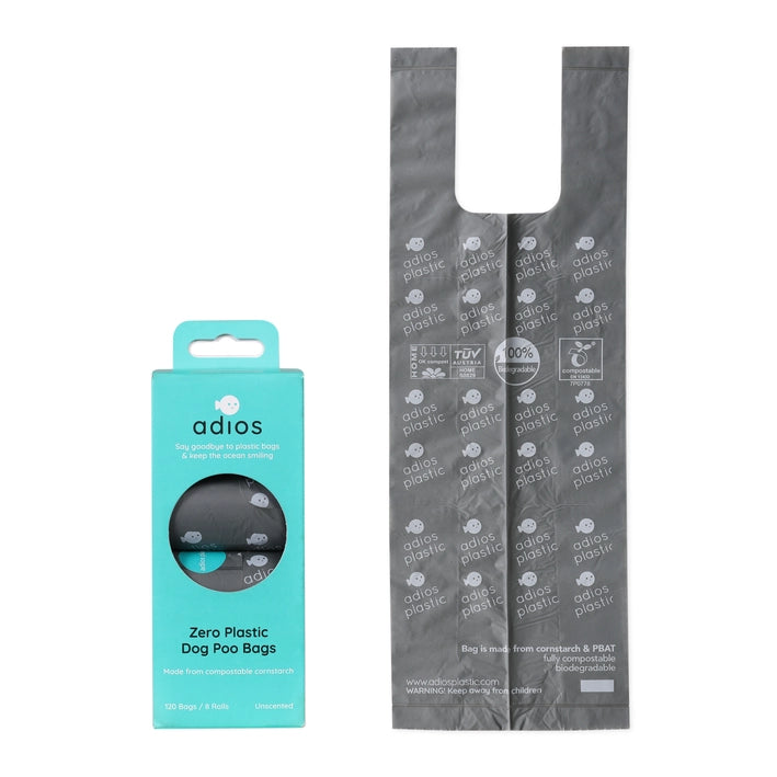 Adios Compostable Dog Handle Poo Bags Grey- 120 Bags