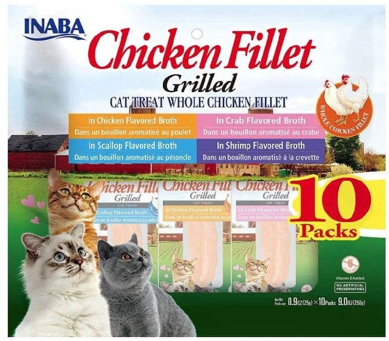 Inaba Chicken Fillet Cat Treat Whole Chicken Fillet Variety Pack - 10 count