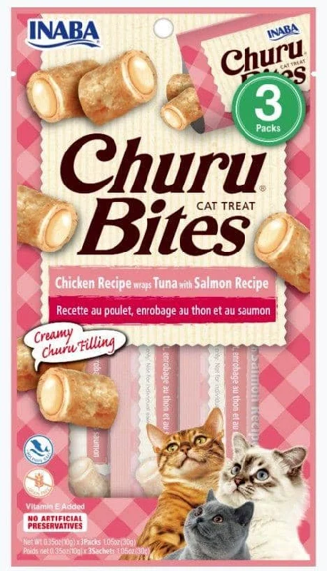 Inaba Churu Bites Cat Treat Chicken Recipe wraps Tuna with Salmon Recipe - 3 count