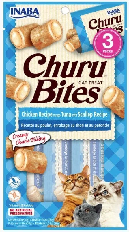 Inaba Churu Bites Cat Treat Chicken Recipe wraps Tuna with Scallop Recipe - 3 count