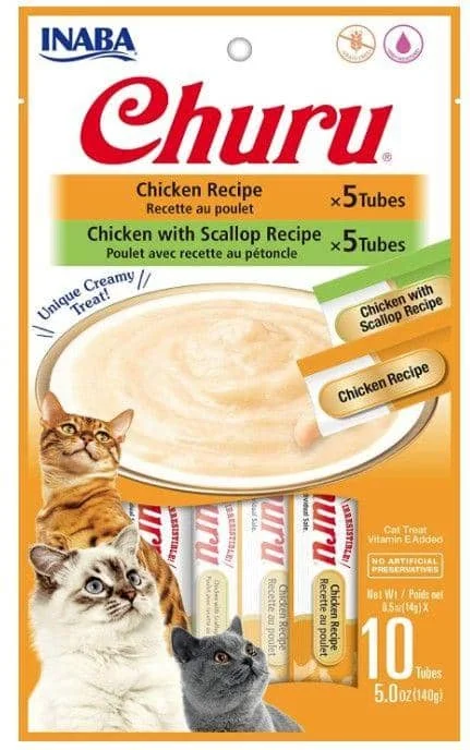 Inaba Churu Chicken and Chicken with Scallop Recipe Variety Creamy Cat Treat - 10 count