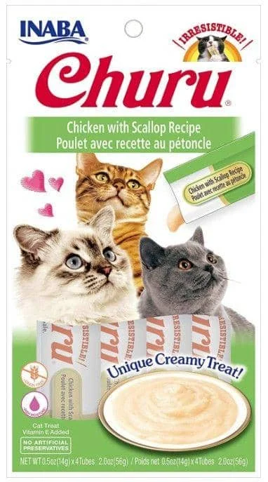 Inaba Churu Chicken with Scallop Recipe Creamy Cat Treat - 4 count