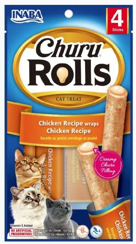 Inaba Churu Rolls Cat Treat Chicken Recipe wraps Chicken Recipe - 4 count