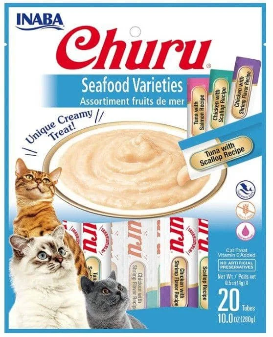 Inaba Churu Seafood Varieties Creamy Cat Treat - 20 count