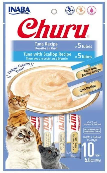 Inaba Churu Tuna and Tuna with Scallop Recipe Variety Creamy Cat Treat - 10 count