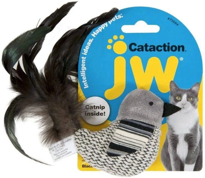 JW Pet Cataction Catnip Black And White Bird Cat Toy With Feather Tail  - 1 count