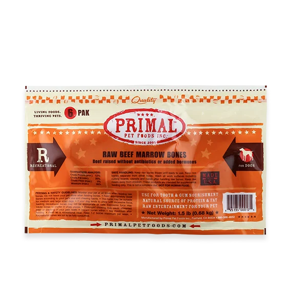 Primal Dog Frozen Beef Marrow 2in 6pk