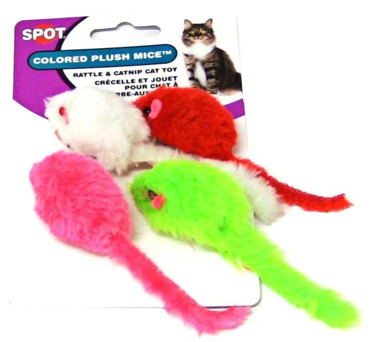 Spot Colored Plush Mice Cat Toys - 4 Pack