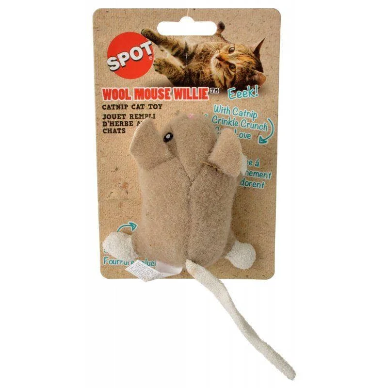 Spot Wool Mouse Willie Catnip Toy - Assorted Colors - 1 Count (3.5" Long)