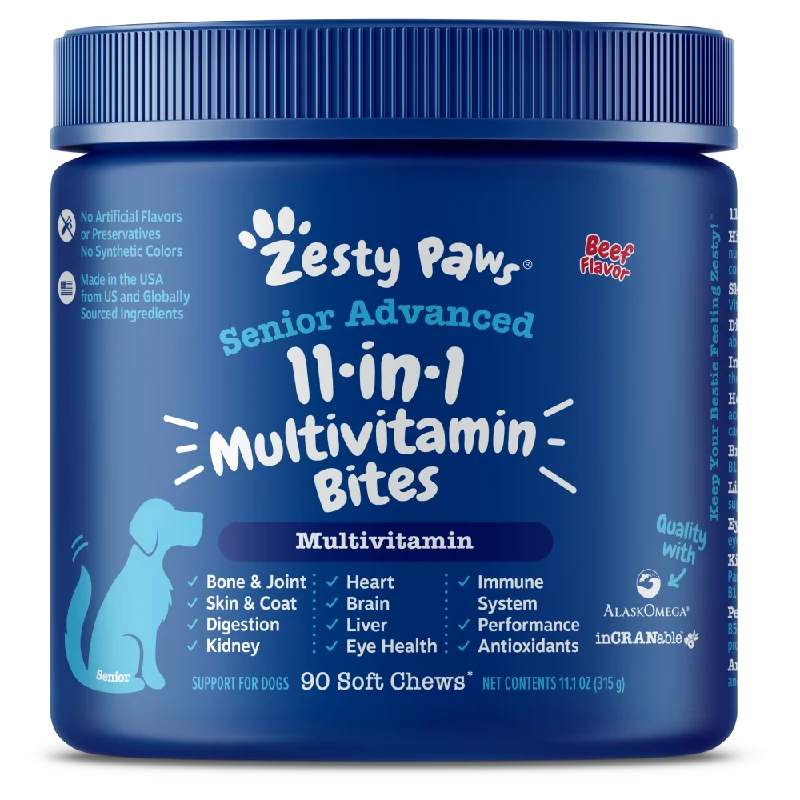 Zesty Paws Dog Senior Advanced 11-in-1 Bites Multivitamin Beef 90soft chews