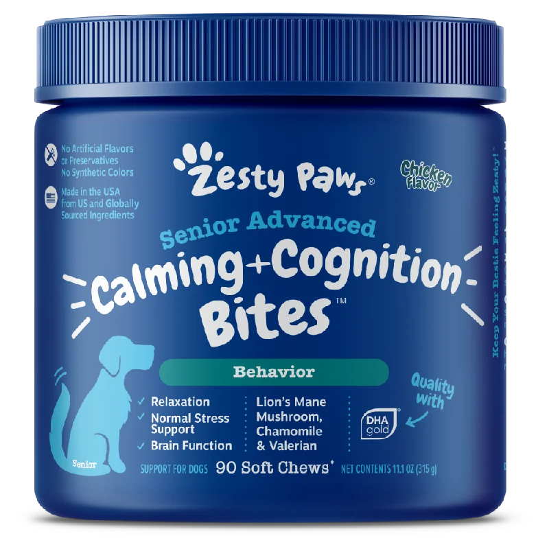 Zesty Paws Dog Senior Advanced Calming + Cognition Bites Behavior Chicken 90soft chews