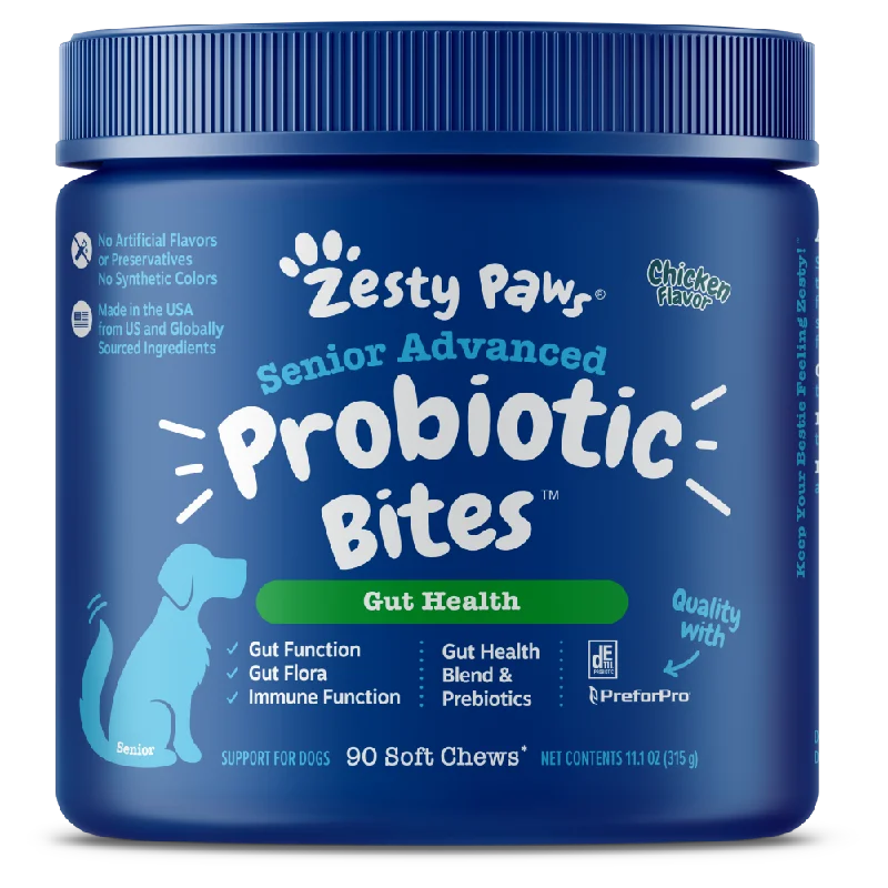 Zesty Paws Dog Senior Advanced Probiotics Bites Gut Health Chicken 90soft chews